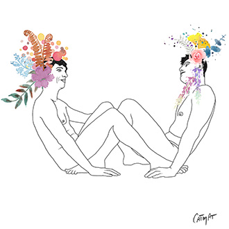 Technique mixte aquarelle et digital hommes fleurs peinture douce douceur nouvelle masculinite